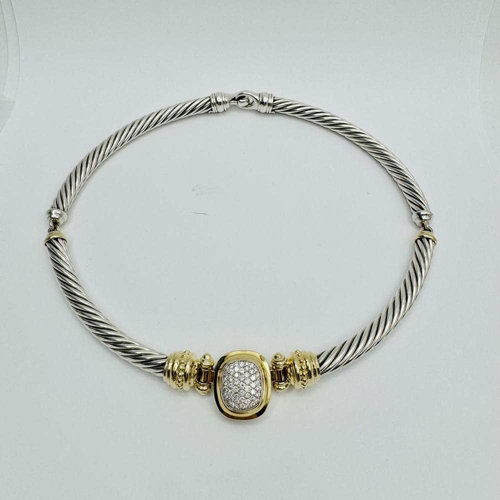 David Yurman Albion Statement Cable Necklace With Diamonds and 18k Gold - Picture 4 of 10
